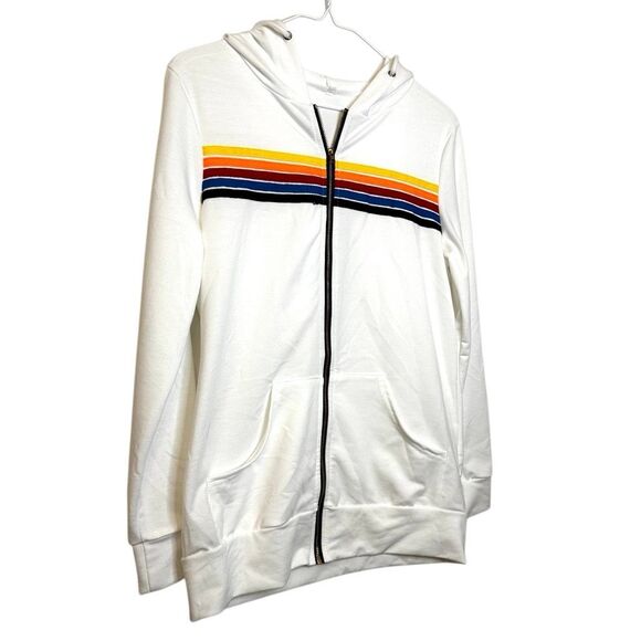 NWOT Lili Coco 5-Stripe Zip Up Drawstring Hoodie Sweatshirt White Size Small - Picture 2 of 5